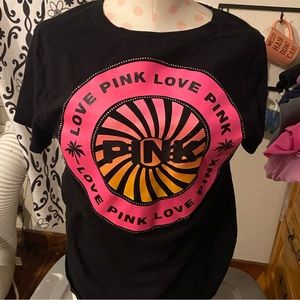 PINK t shirt with bling and glitter size L